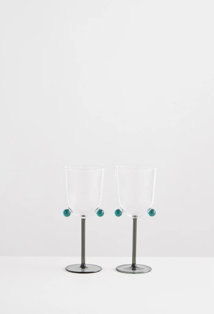2 PomPom Wine Glasses - Smoke w/ Clear/ Teal - Image 3