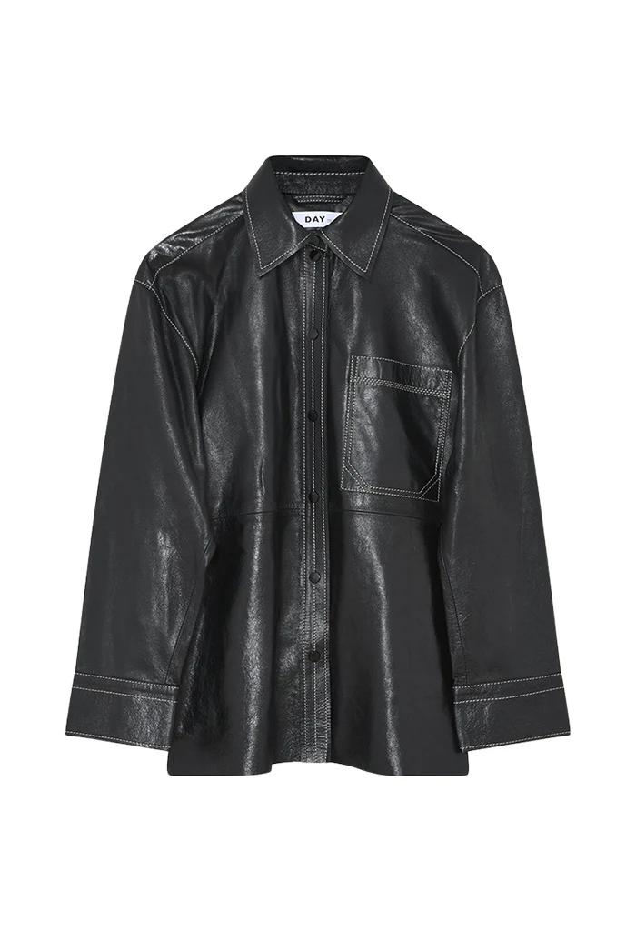 Andreas Polished Leather Shirt - Black