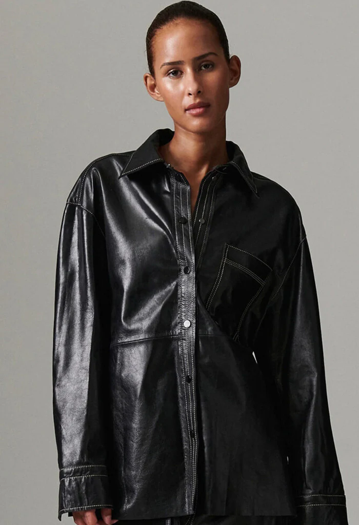 Andreas Polished Leather Shirt - Black - Image 4