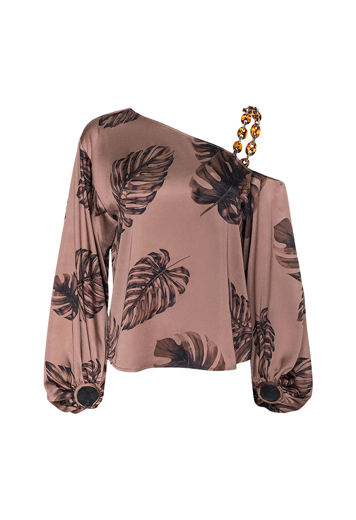 Asami Chain One-Shoulder Blouse - Hazelnut Multi Large Palm