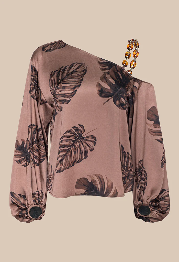 Asami Chain One-Shoulder Blouse - Hazelnut Multi Large Palm - Image 5
