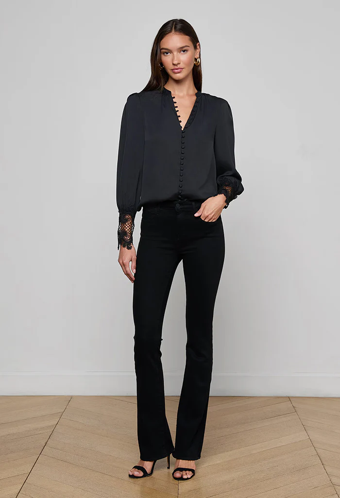 Ava Lace Cuff Blouse - Black - Image 3