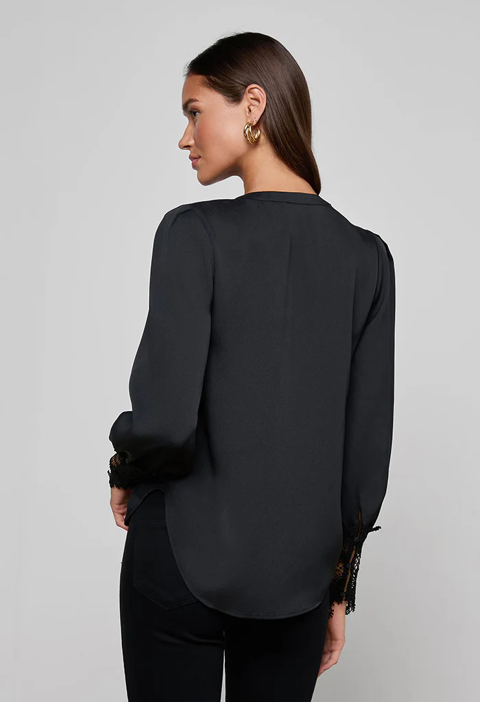 Ava Lace Cuff Blouse - Black - Image 5