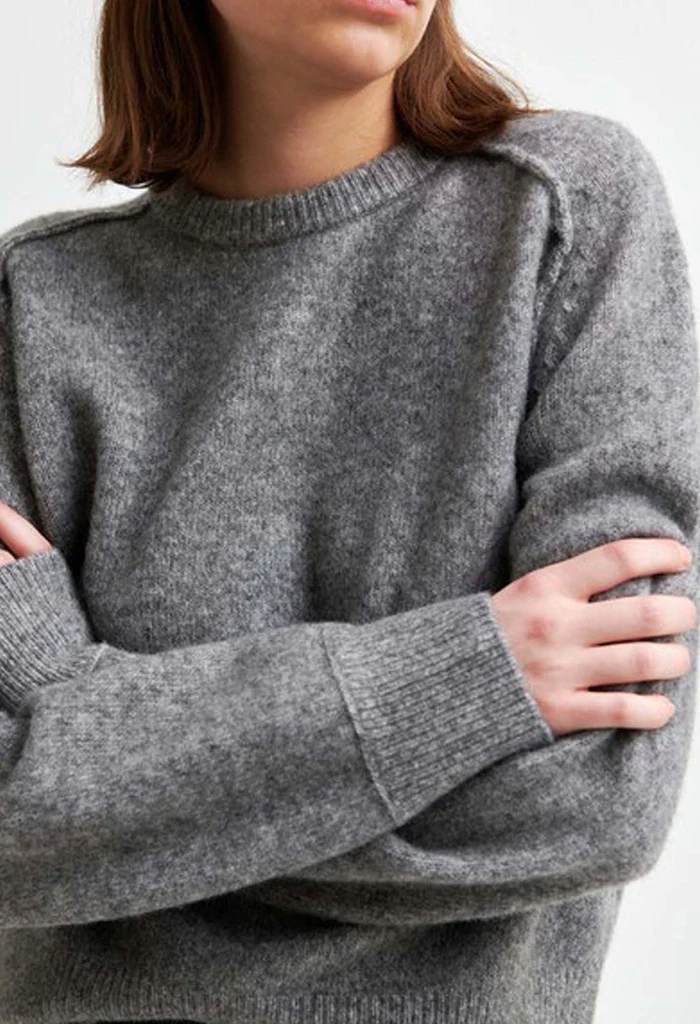 Banja Knit Raglan O-Neck - Mid Grey Mélange - Image 3