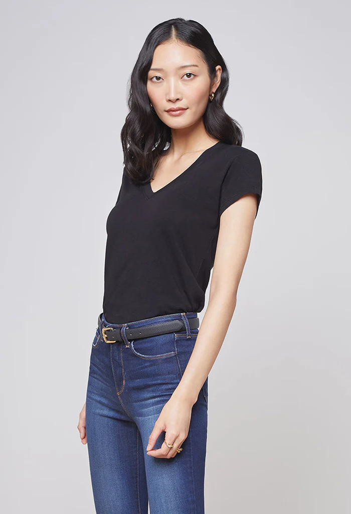 Becca Cotton V-Neck Tee - Black - Image 2