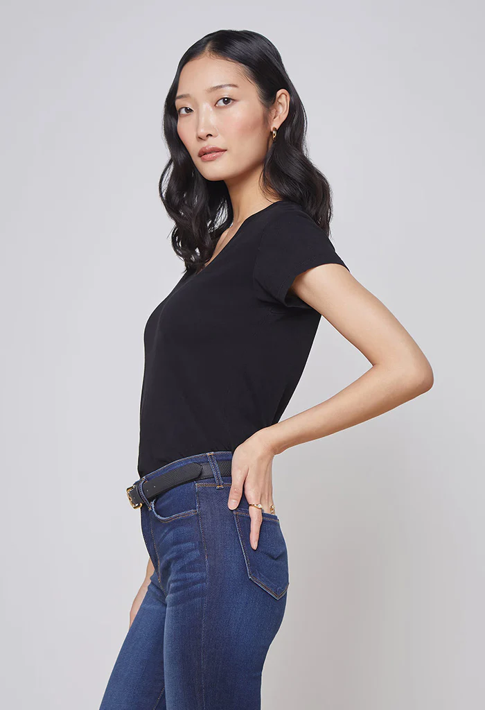 Becca Cotton V-Neck Tee - Black - Image 3