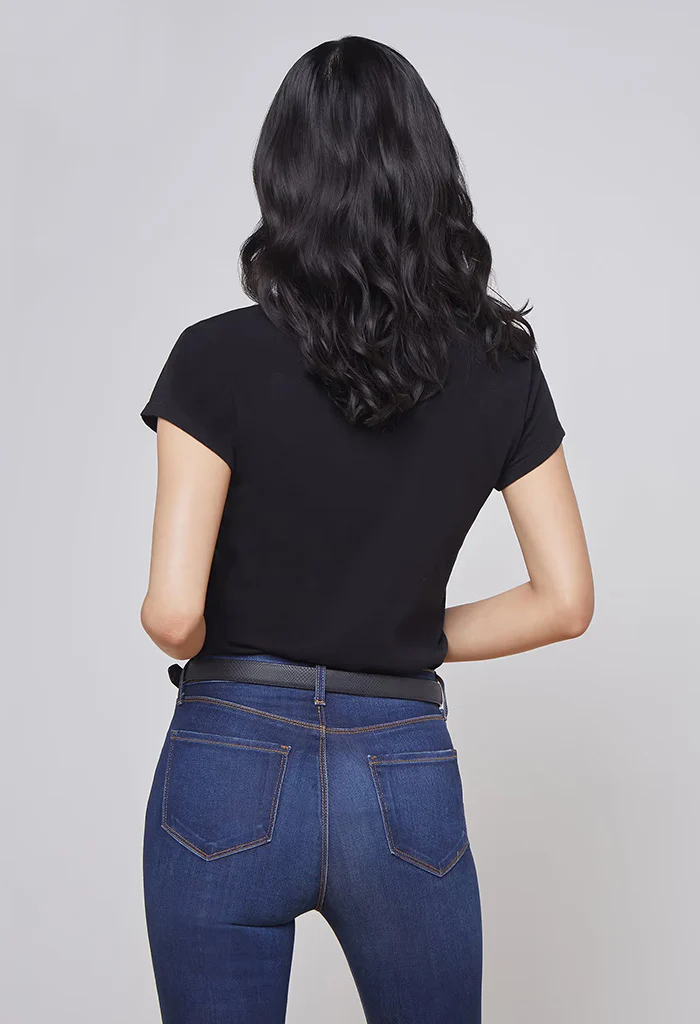 Becca Cotton V-Neck Tee - Black - Image 5