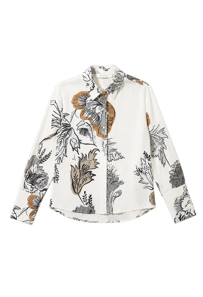Botanical Silk Blouse - Burro Taupe Multi