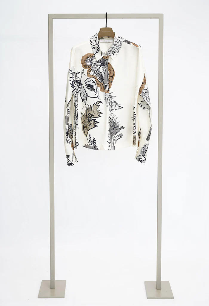 Botanical Silk Blouse - Burro Taupe Multi - Image 2