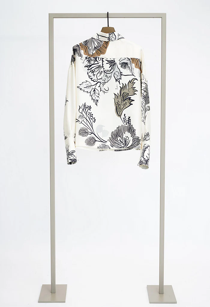 Botanical Silk Blouse - Burro Taupe Multi - Image 3