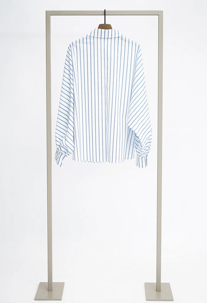 Oversized Pinstripe Blouse - Azure Super White - Image 5