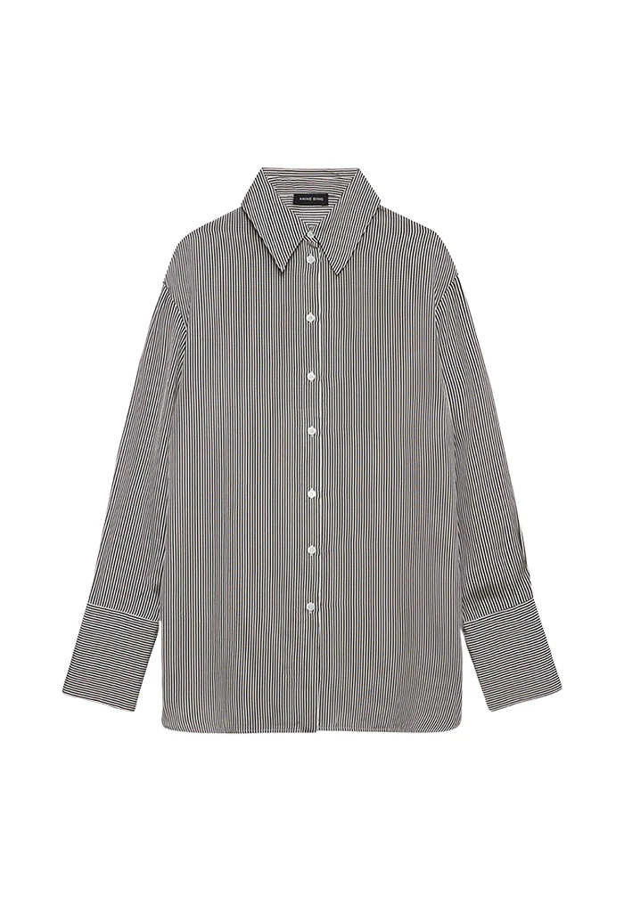 Bridget Shirt - White and Black Mini Stripe