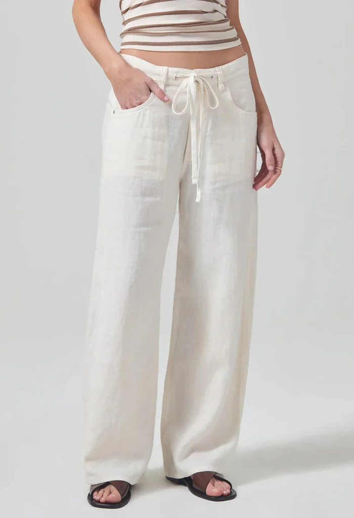 Brynn Drawstring Linen Trouser - Vanilla - Image 3