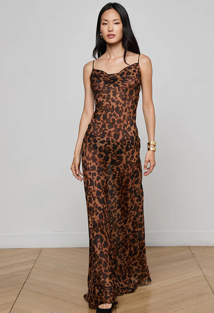 Christine Silk Dress - Brown Multi Amur Leopard - Image 3