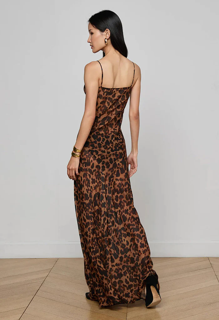Christine Silk Dress - Brown Multi Amur Leopard - Image 4