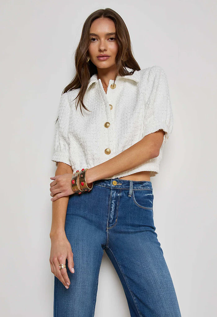 Cove Cropped Tweed Jacket - White - Image 5