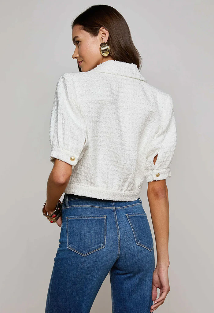 Cove Cropped Tweed Jacket - White - Image 7