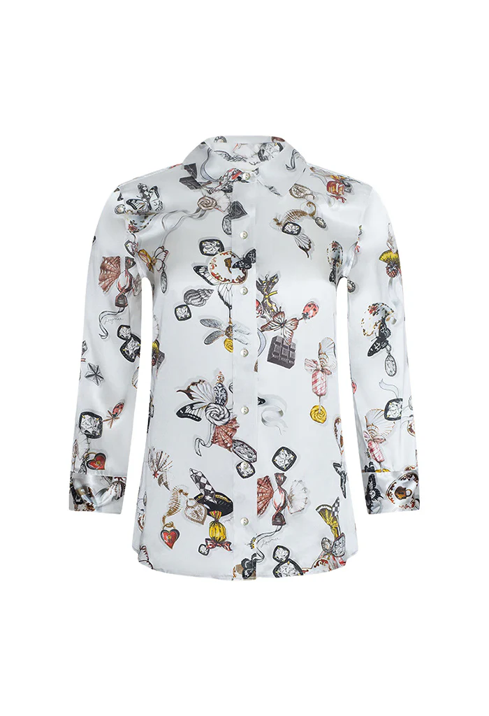 Dani Silk Blouse - Ecru Multi Lock Butterfly
