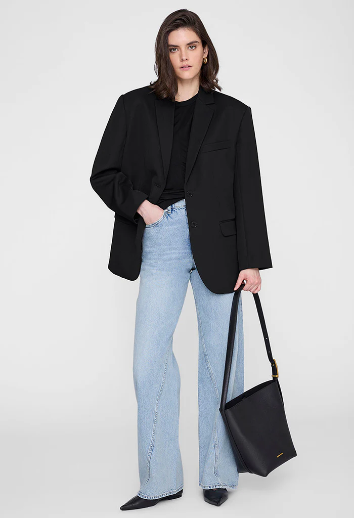 Elly Medium Bucket Bag - Black Grained Leather - Image 2