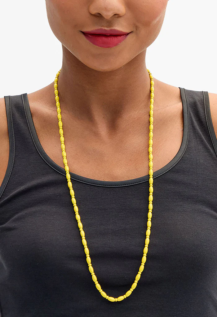 Enamel Bead Necklace - 30" - Yellow - Image 2