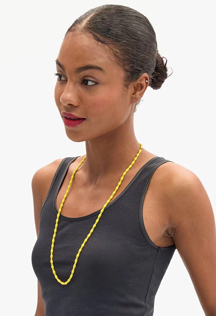 Enamel Bead Necklace - 30" - Yellow - Image 4