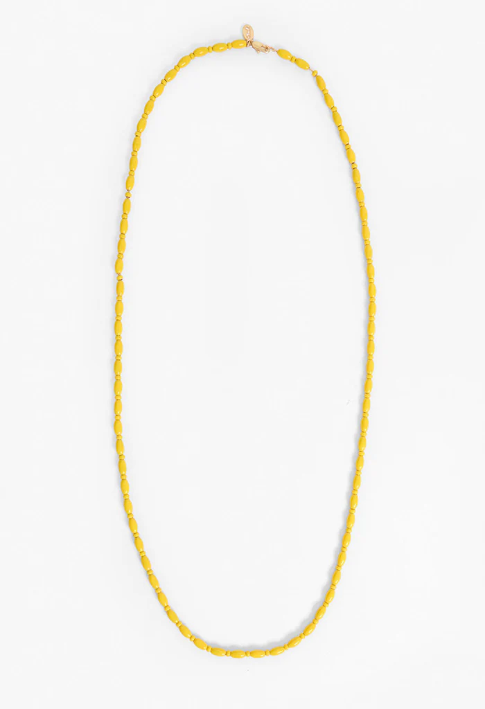 Enamel Bead Necklace - 30" - Yellow - Image 5