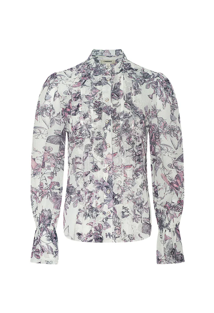 Eunice Blouse - Vintage White Watercolour Butterfly