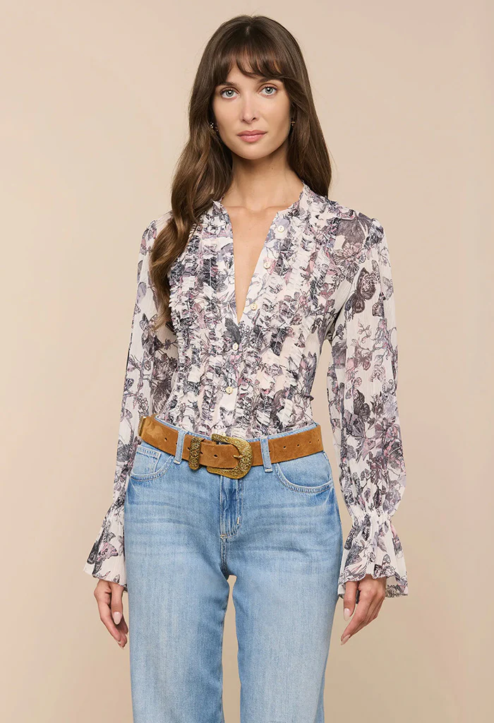 Eunice Blouse - Vintage White Watercolour Butterfly - Image 4