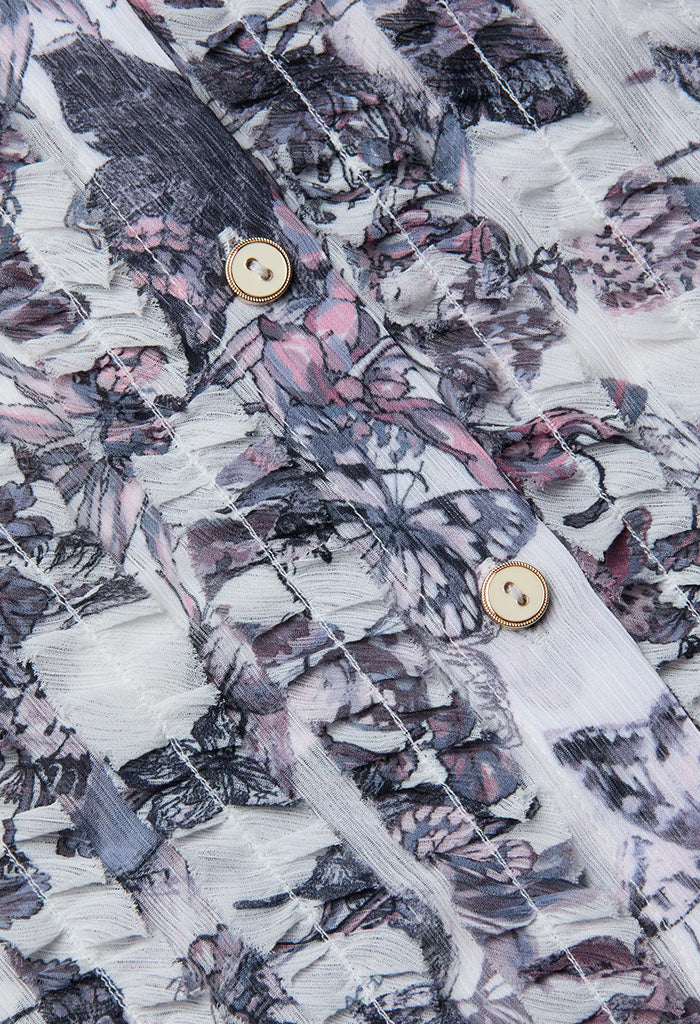 Eunice Blouse - Vintage White Watercolour Butterfly - Image 6