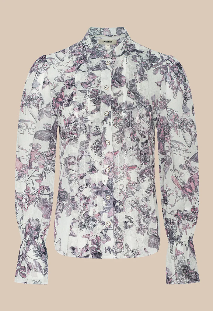 Eunice Blouse - Vintage White Watercolour Butterfly - Image 8