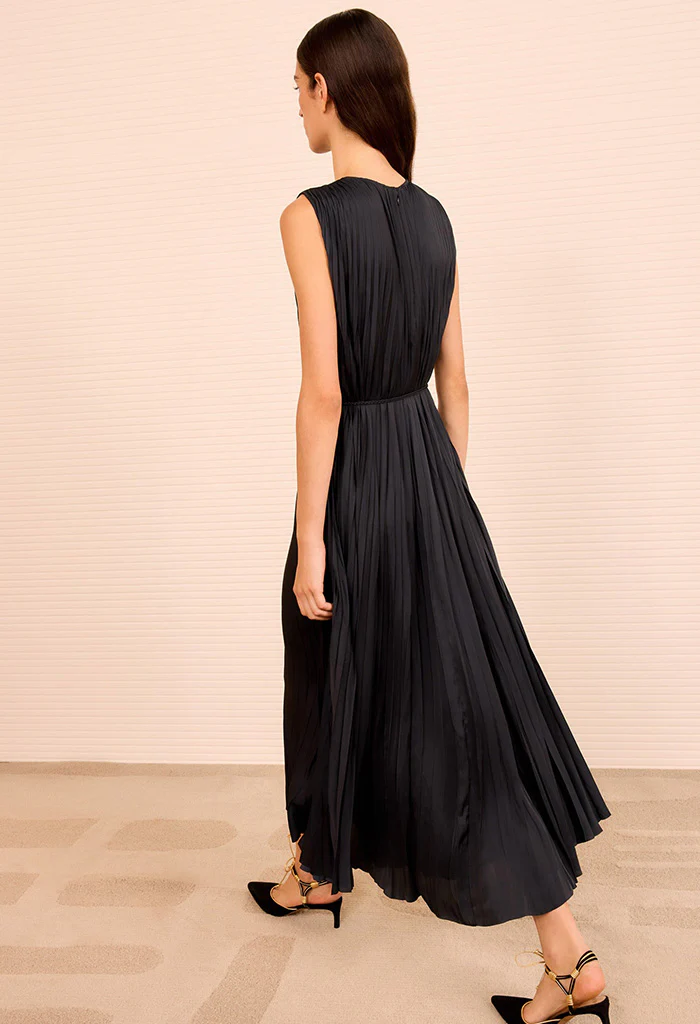 Fianna Pleated SL Midi Dress - Noir - Image 4