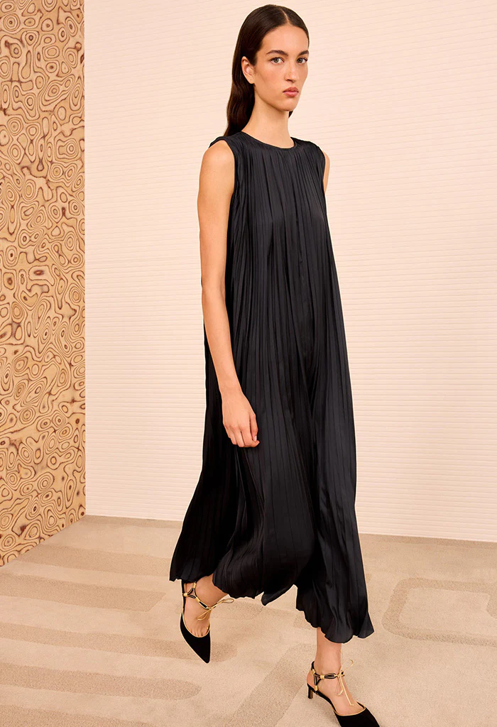 Fianna Pleated SL Midi Dress - Noir - Image 5