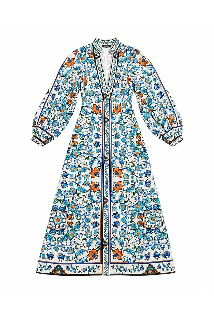 Flora Tile Off White Maxi Dress
