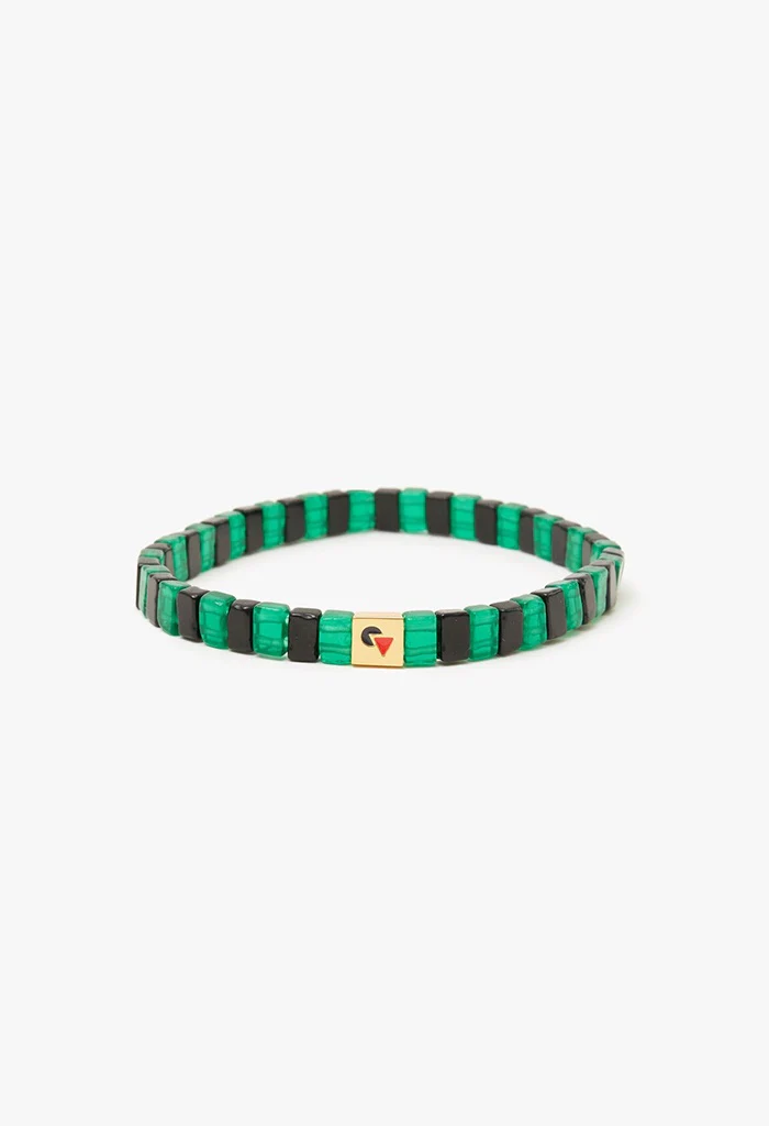 Glass Beaded Stretch Bracelet - Black Emerald - Image 3