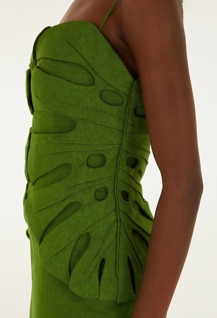 Green Monstera Leaf Sleeveless Maxi Dress - Image 5
