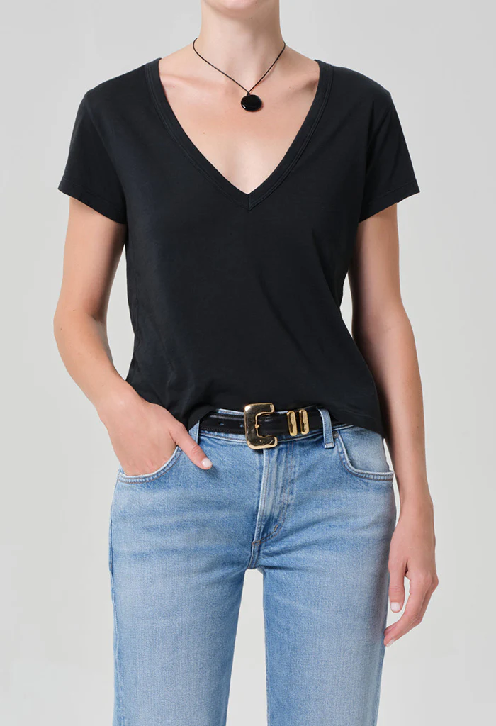 Hara V-Neck Tee - Washed Black - Image 2
