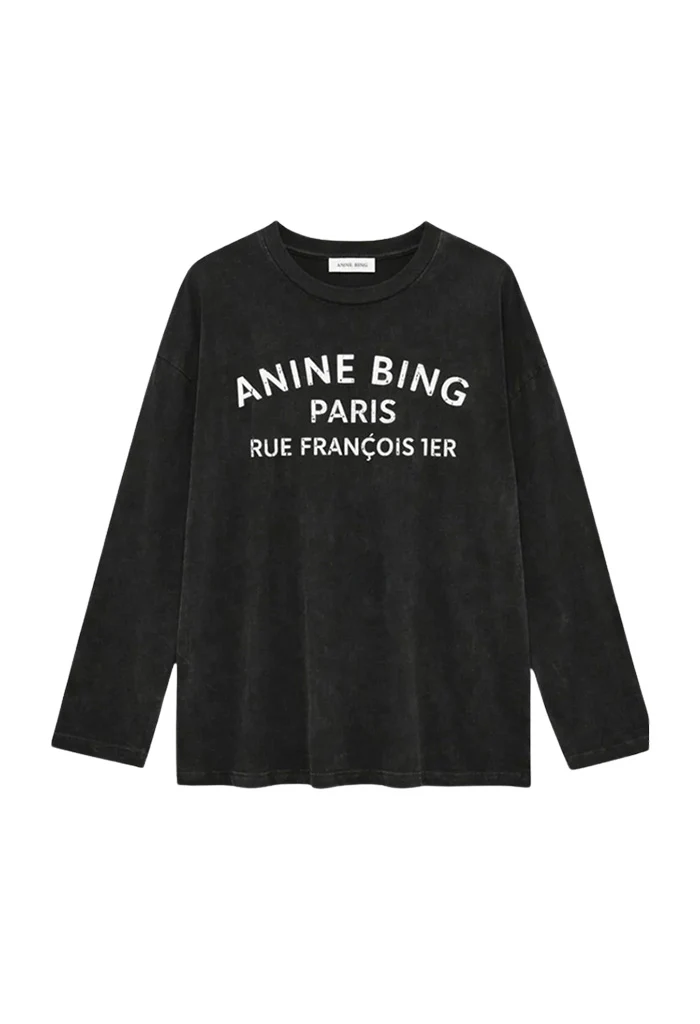 Ivan Long sleeve Paris Stencil - Washed Black