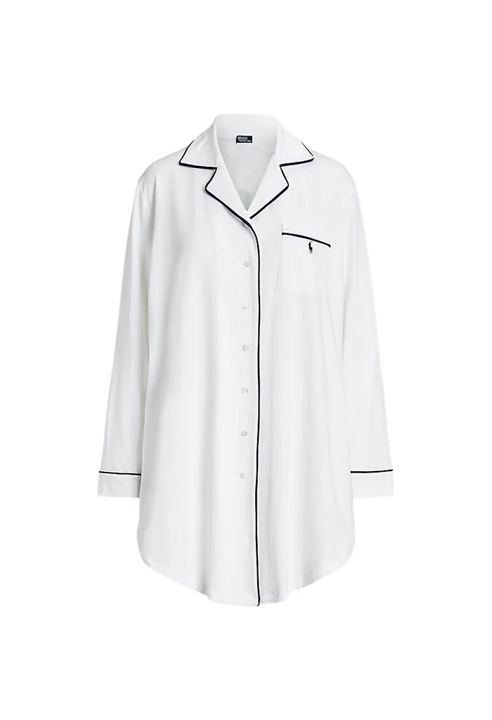 Long Sleeve Cotton Jersey Sleepshirt - White Cloud