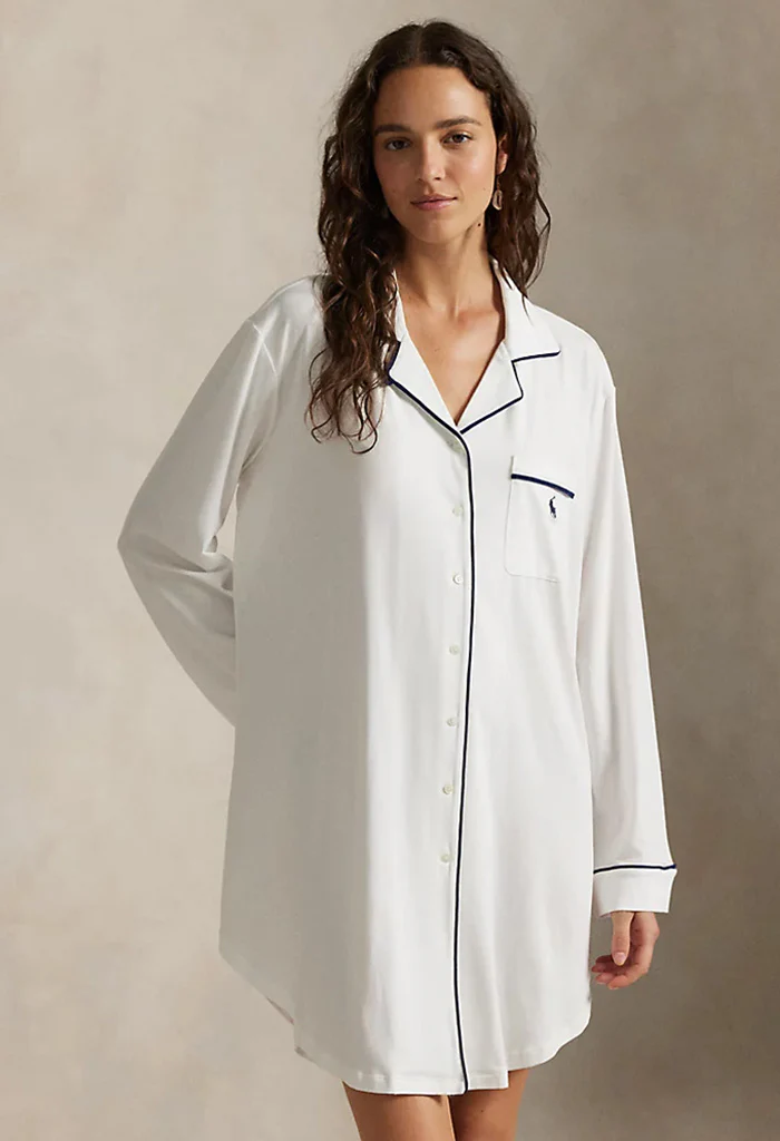 Long Sleeve Cotton Jersey Sleepshirt - White Cloud - Image 3