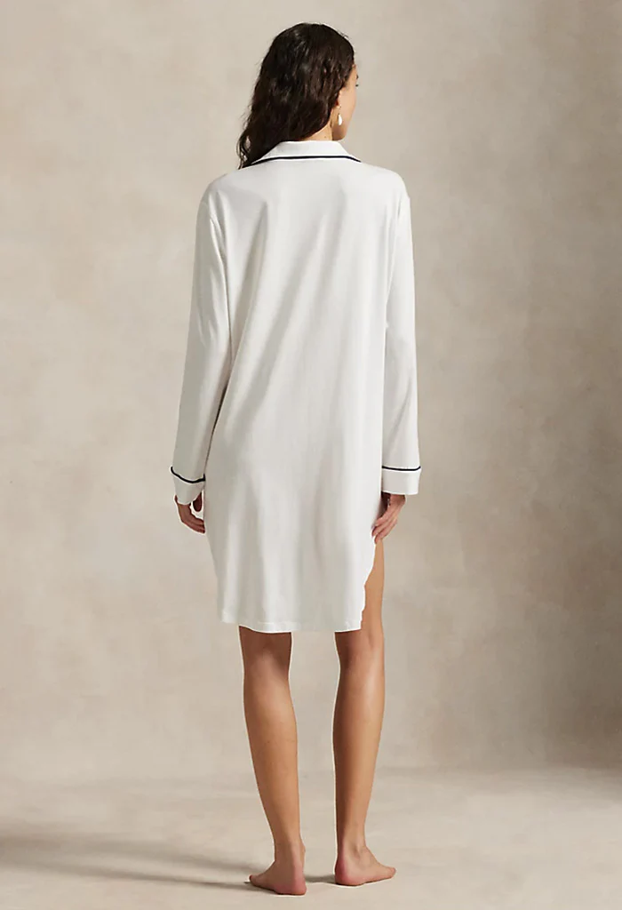 Long Sleeve Cotton Jersey Sleepshirt - White Cloud - Image 5