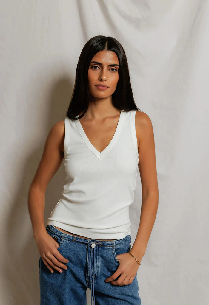 Mallory V-Neck Tank Top - White - Image 2
