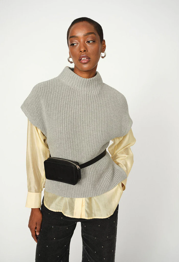 Biola Bine Knit Vest - Grey Mélange - Image 3