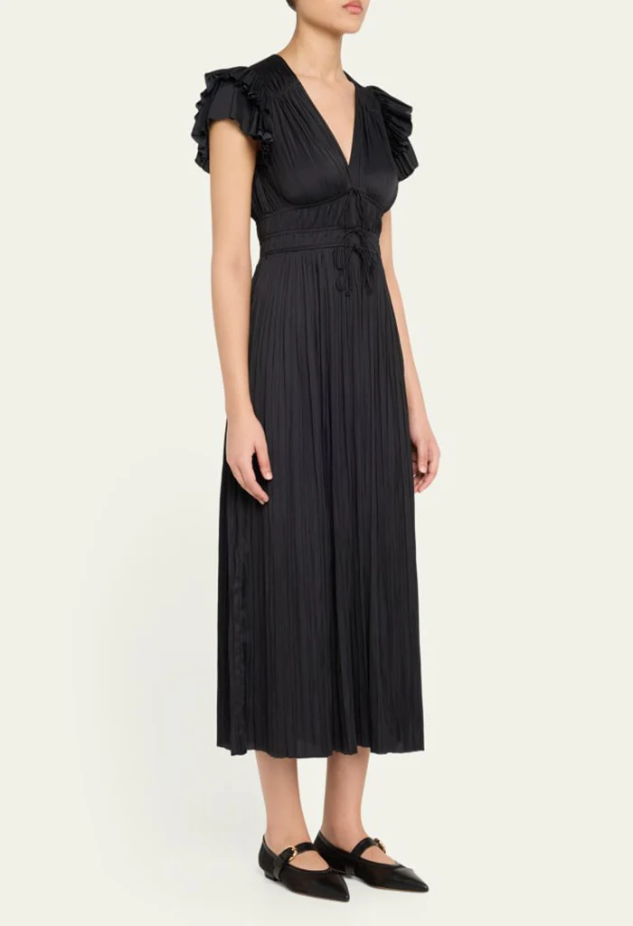 Patrice Flutter Sleeve Midi Dress - Noir - Image 3