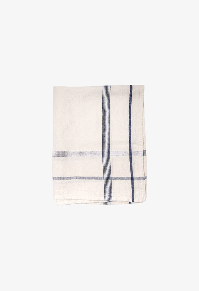 Plaid Cotton Linen Marine Blue Teatowel