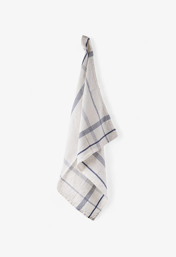 Plaid Cotton Linen Marine Blue Teatowel - Image 3