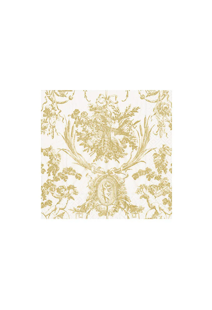 Romantic Toile Gold Cocktail Napkins - Image 2
