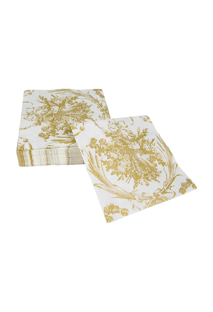 Romantic Toile Gold Cocktail Napkins - Image 4