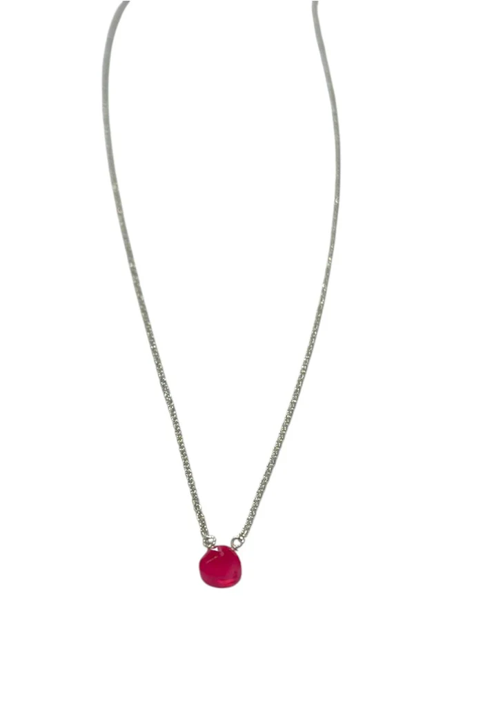 Silver Stone Necklace - Pink - Image 3