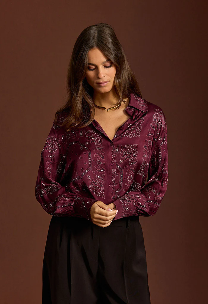 Tasha Bandana Printed Shirt - Burgundy - Image 5