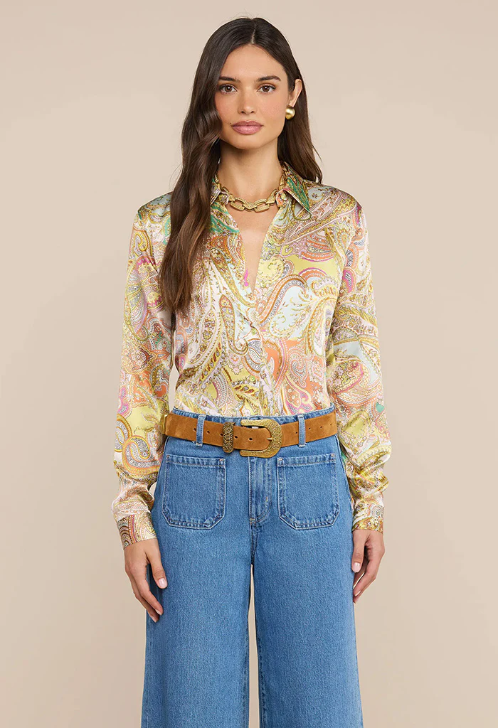 Tyler Silk Blouse - Green Multi Cluster Paisley - Image 4